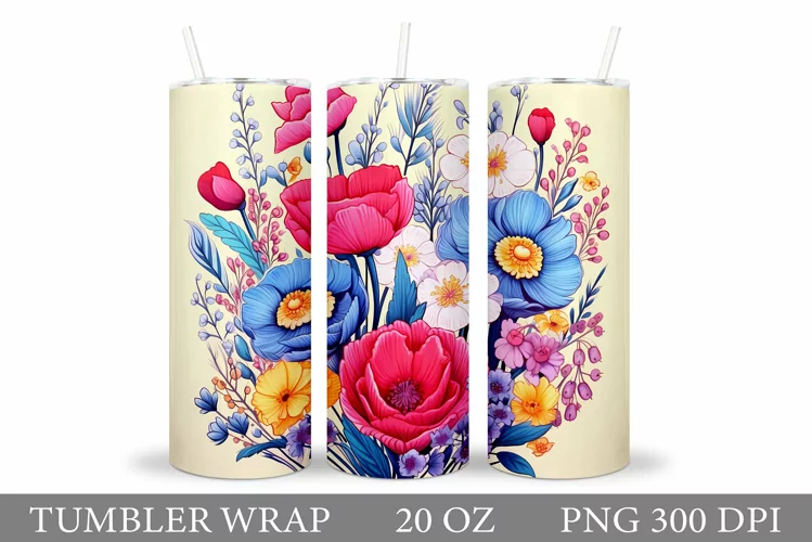 Flowers Tumbler Wrap Design. Floral Tumbler Sublimation