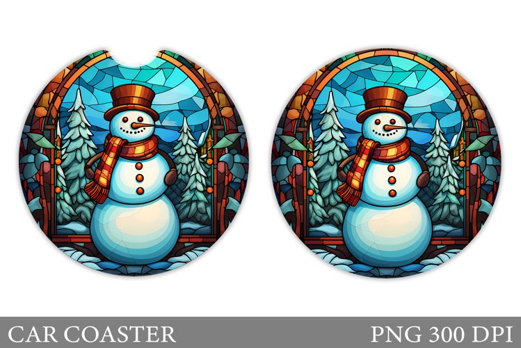 Snowman Car Coaster Sublimation. Stained Glass Car Coaster example image 1
