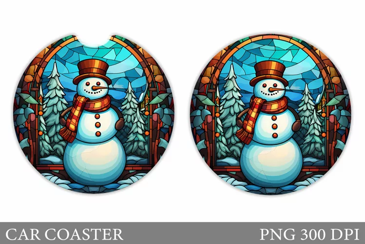 Snowman Car Coaster Sublimation. Stained Glass Car Coaster