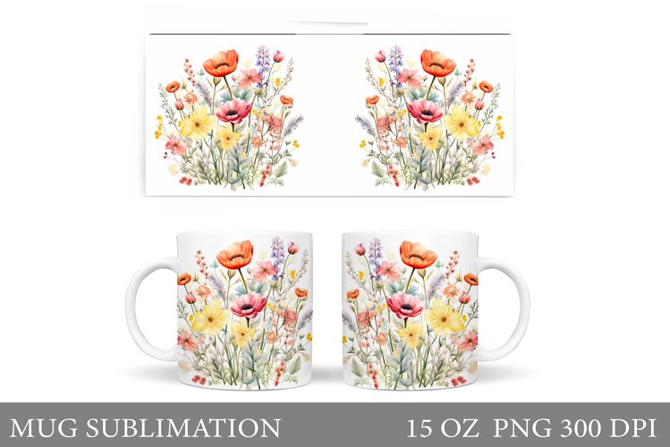 Wildflowers Mug Sublimation. Flowers Mug Wrap Design
