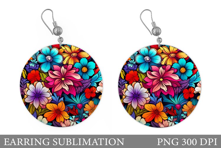 Flowers Earring Sublimation. Flowers Round Earring