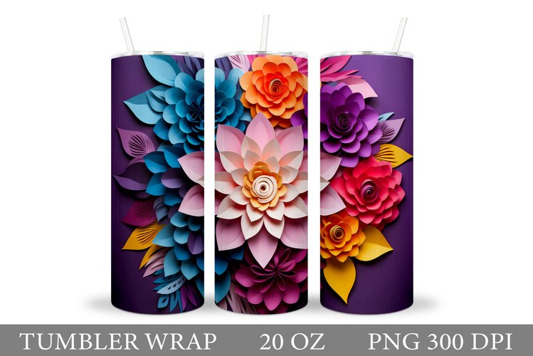 3D Flowers Tumbler Design. Flowers Tumbler Sublimation
