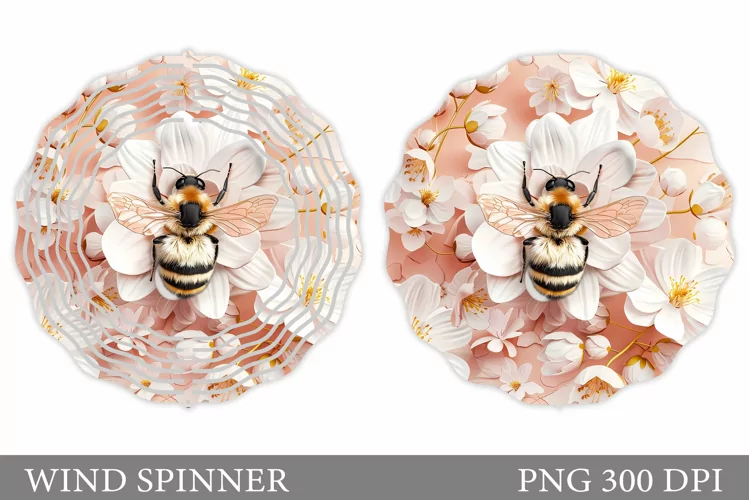 Bee Wind Spinner Design. Flowers Wind Spinner Sublimation