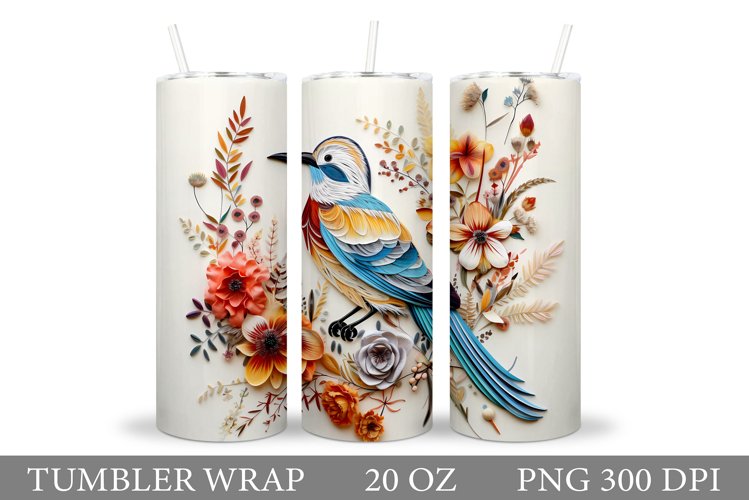 Bird Tumbler Sublimation. Bird Flowers Tumbler Design
