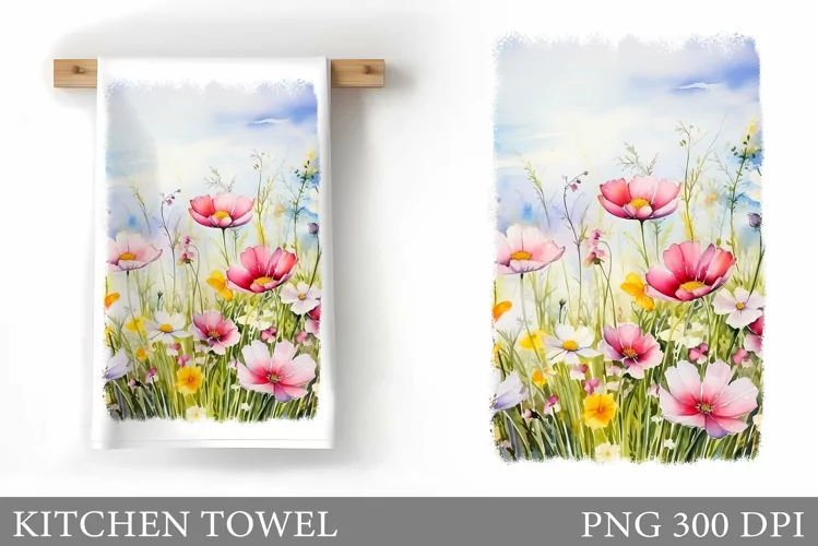 Wildflowers Kitchen Towel. Flowers Kitchen Towel Sublimation