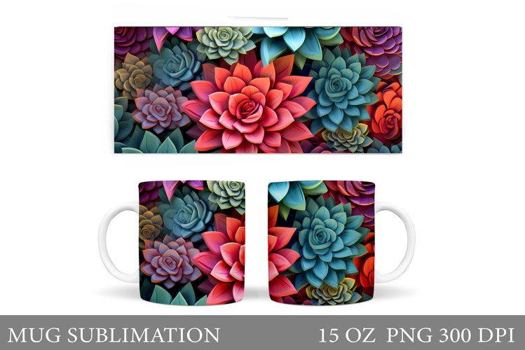 Succulents Mug Sublimation. Floral Mug Wrap Design