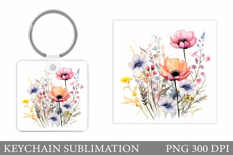 Wildflowers Keychain Design. Flowers Keychain Sublimation