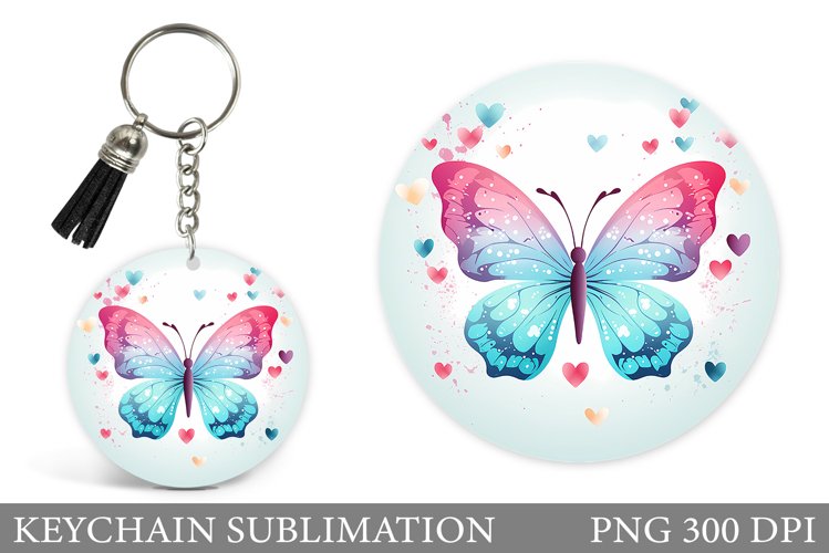 Butterfly Keychain Sublimation. Round Keychain Butterfly example image 1