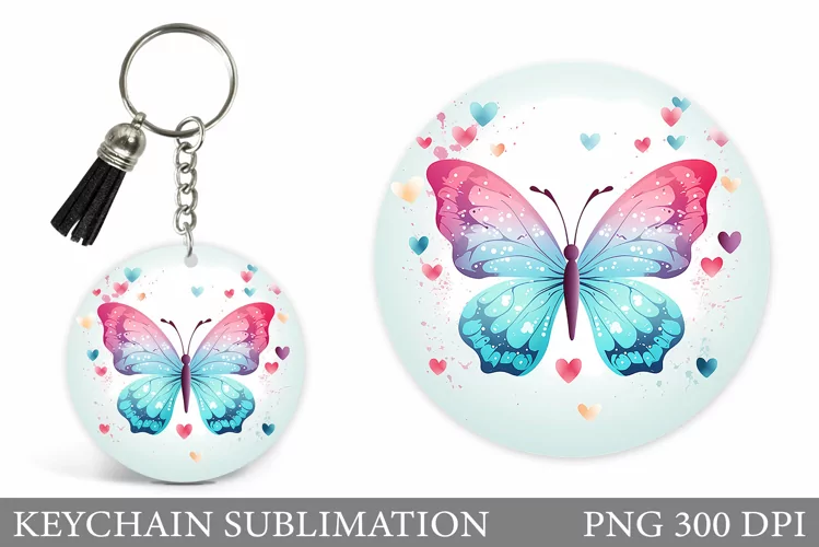 Butterfly Keychain Sublimation. Round Keychain Butterfly
