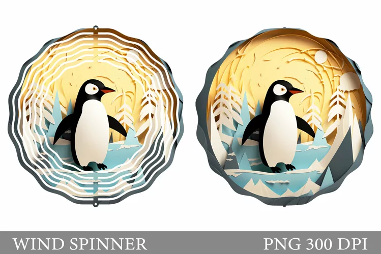 Penguin Wind Spinner Design. Paper Penguin Wind Spinner