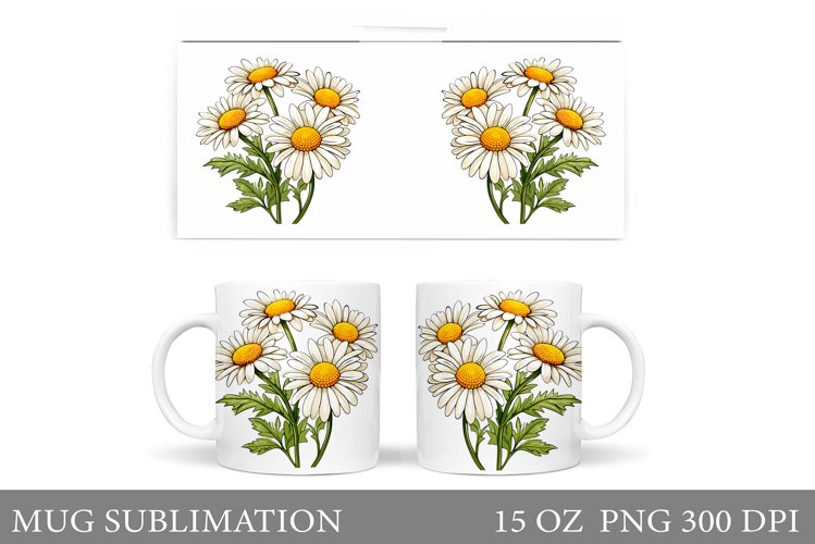 Daisy Flowers Mug Sublimation. Flowers Mug Wrap Design