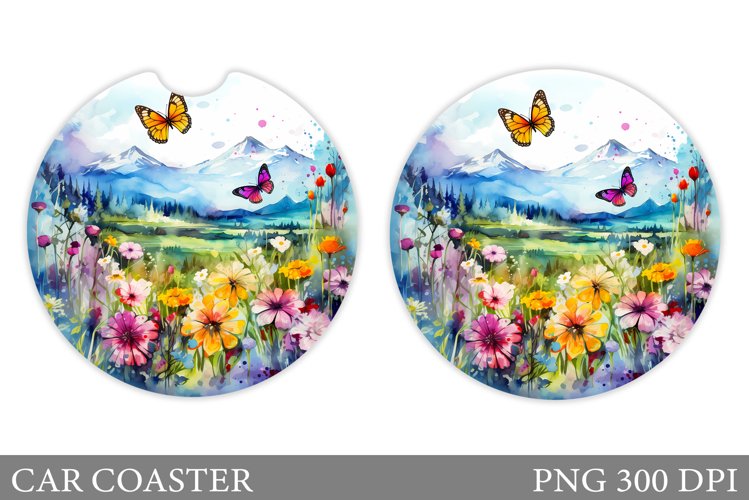 Butterflies Car Coaster. Wildflowers Car Coaster Design