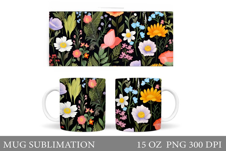 Flowers Mug Sublimation. Wildflowers Mug Wrap Design example image 1
