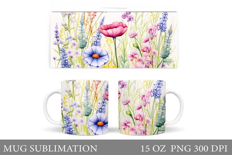 Wildflowers Mug Design. Flowers Mug Sublimation example image 1
