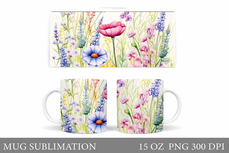 Wildflowers Mug Design. Flowers Mug Sublimation