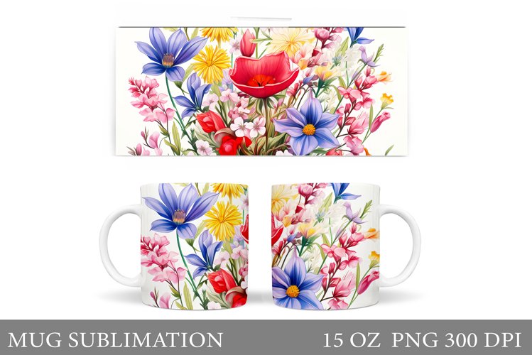 Wildflowers Mug Wrap Design. Flowers Mug Wrap Template example image 1