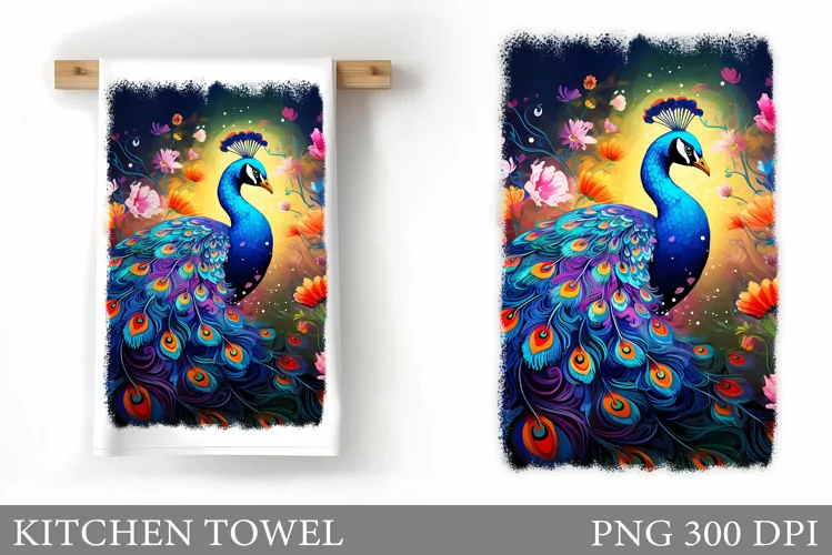 Peacock Kitchen Towel. Flowers Kitchen Towel Design