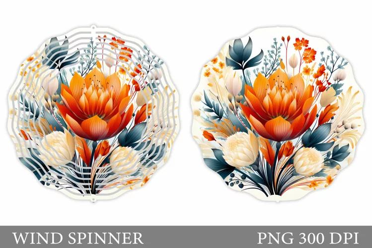 Flowers Wind Spinner Sublimation. Floral Wind Spinner Design
