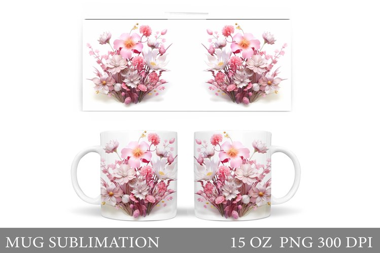 3D Flowers Mug Sublimation. Flowers Mug Design