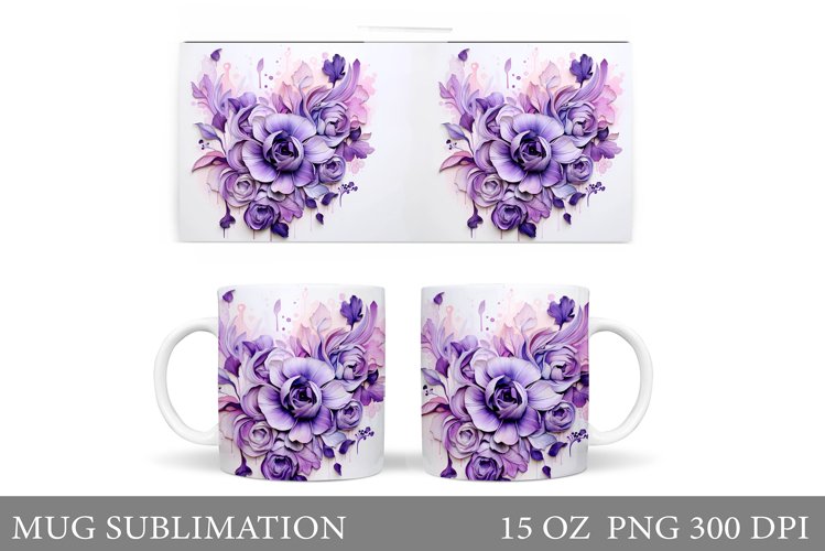 3D Flowers Mug Wrap Design. Flowers Mug Wrap Sublimation