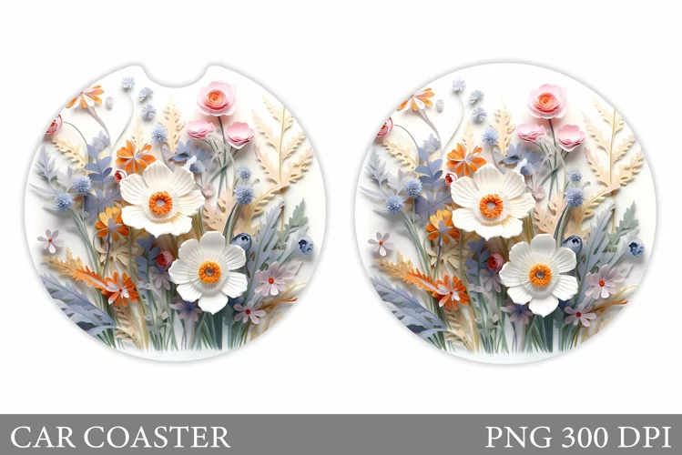 Wildflowers Car Coaster. Daisy Flowers Car Coaster Design