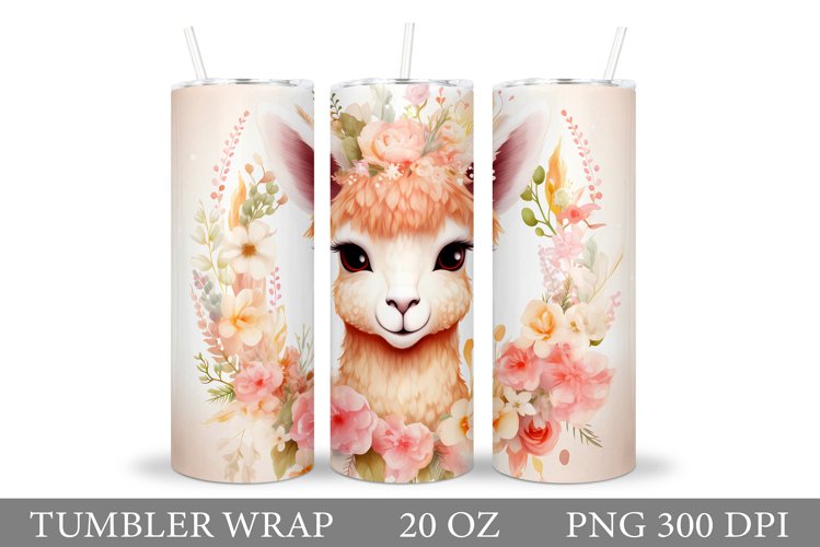 Cute Lama Tumbler Design. Lama Flowers Tumbler Sublimation