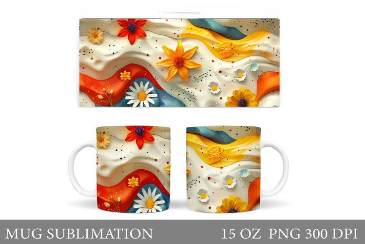 3D Flowers Mug Sublimation. Flowers Mug Design example image 1