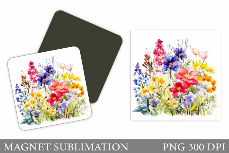 Flowers Square Magnet Design. Wildflowers Magnet Sublimation