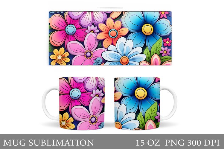 Daisy Flowers Mug Sublimation. Flowers Mug Wrap Design