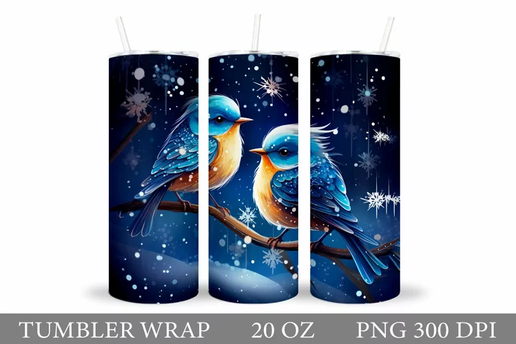 Winter Birds Tumbler Design. Cute Birds Tumbler Sublimation