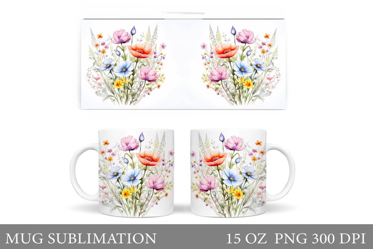 Flowers Mug Wrap Sublimation. Wildflowers Mug Wrap Design example image 1