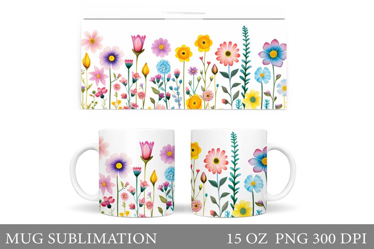 Wildflowers Mug Sublimation. Flowers Mug Wrap Design