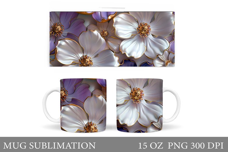 3D Flowers Mug Sublimation. Flowers Mug Wrap Design