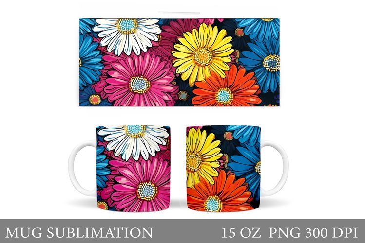 Daisy Flowers Mug Sublimation. Flowers Mug Wrap Design