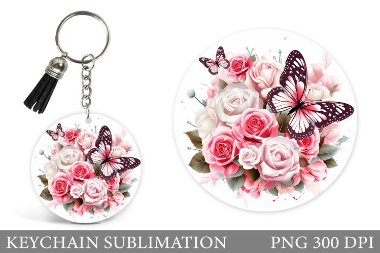 Butterfly Keychain Sublimation. Flowers Keychain Design example image 1