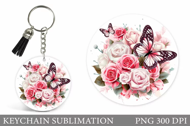 Butterfly Keychain Sublimation. Flowers Keychain Design