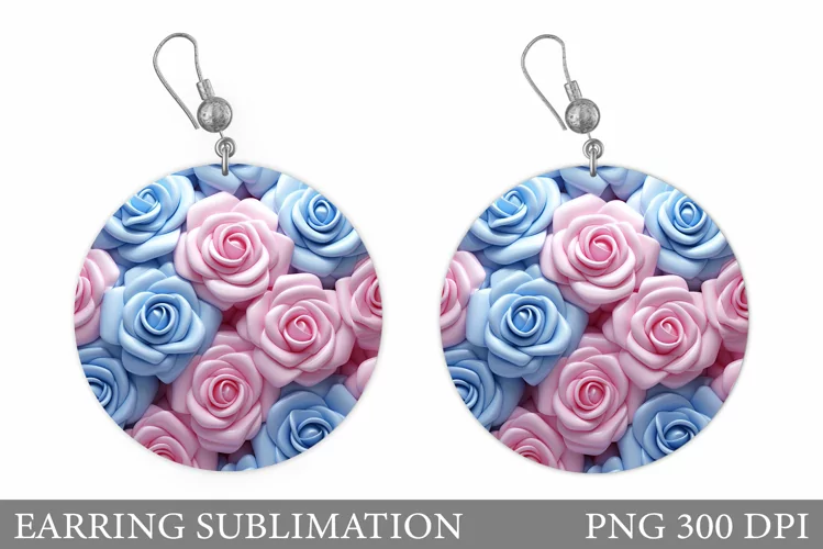 3D Rose Earring Sublimation. Rose Round Earring Design