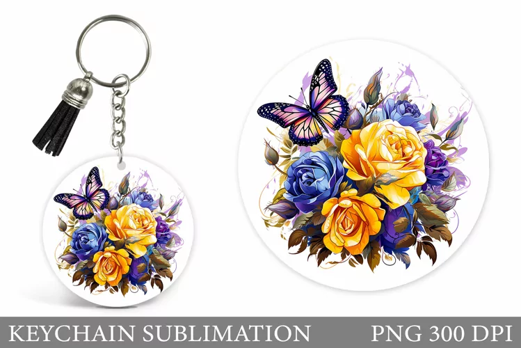 Butterfly Keychain Sublimation. Flowers Keychain Design
