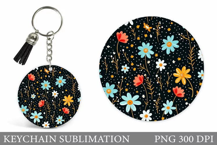 Wildflowers Keychain Design. Round Keychain Flowers