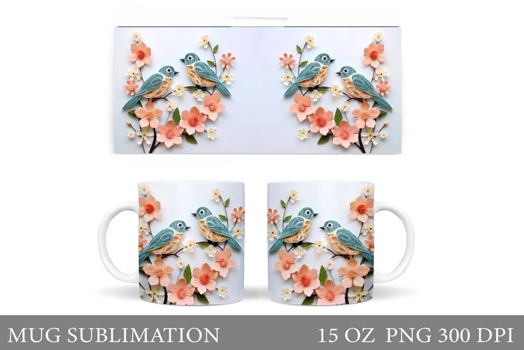 Paper Bird Mug Wrap Design. Bird Mug Wrap Sublimation
