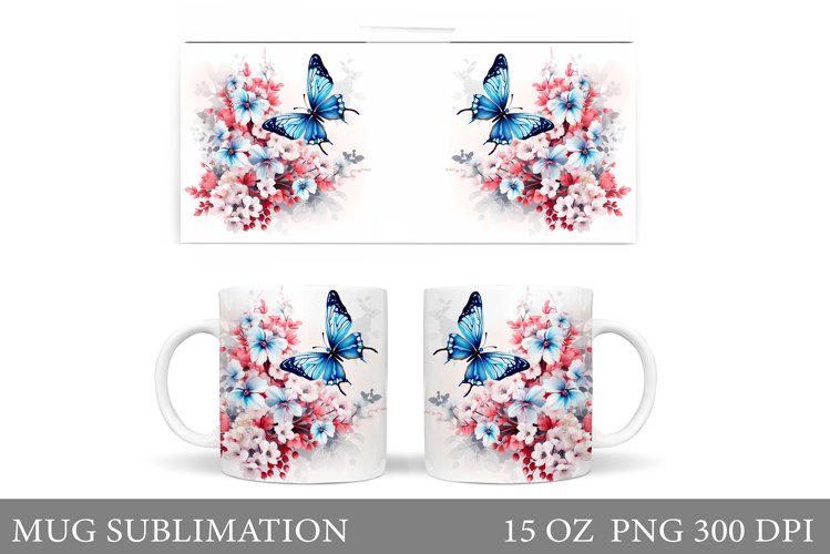 Butterfly Mug Sublimation. Butterfly Flowers Mug Design example image 1