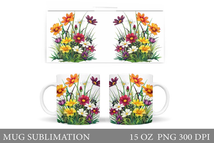 Flowers Mug Wrap Design. Wildflowers Mug Sublimation example image 1
