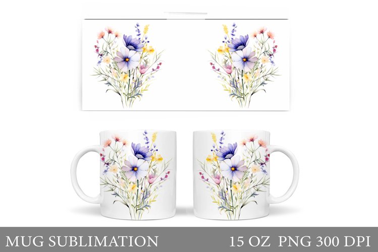 Flowers Mug Sublimation. Wildflowers Mug Wrap Design