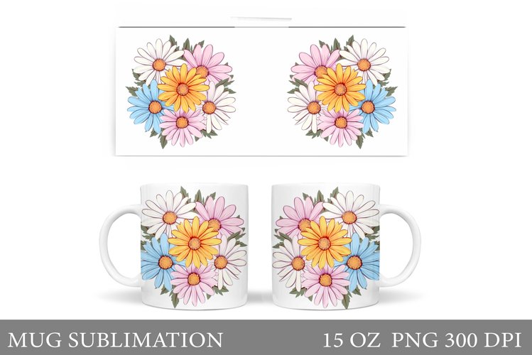 Daisy Flowers Mug Sublimation. Flowers Mug Wrap Design
