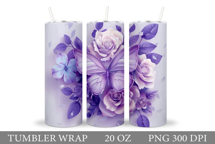 Butterfly Tumbler Sublimation. Flowers Tumbler Wrap Design