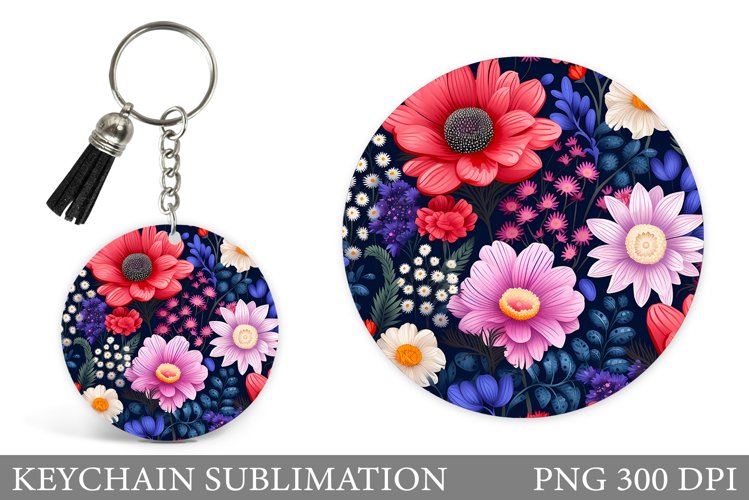 Flowers Keychain Sublimation. Floral Keychain Design