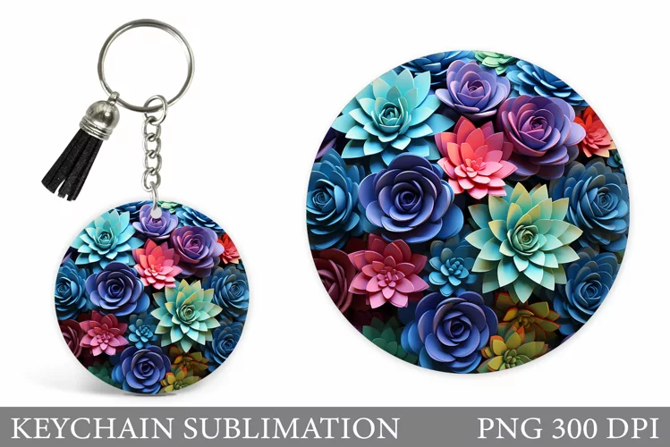 Succulents Keychain Sublimation. Flowers Keychain Design