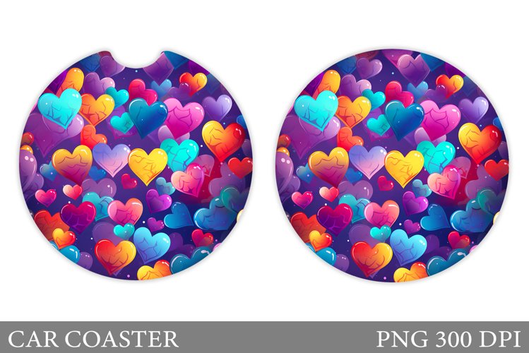 Colorful Hearts Car Coaster. Valentines Car Coaster Design example image 1