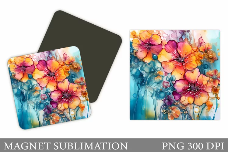 Flowers Magnet Sublimation. Flowers Square Magnet Design