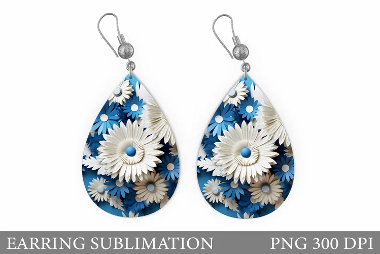 3D Flowers Earring Design. Flowers Teardrop Earring Template